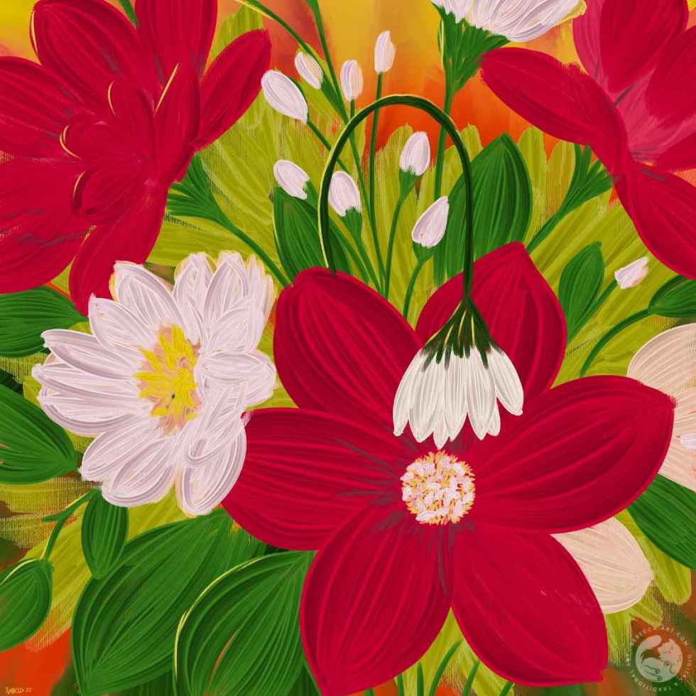 Digital illustration of painted flowers using impasto bushes